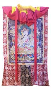 西藏布框印刷〝尊聖佛母〝唐卡(大)